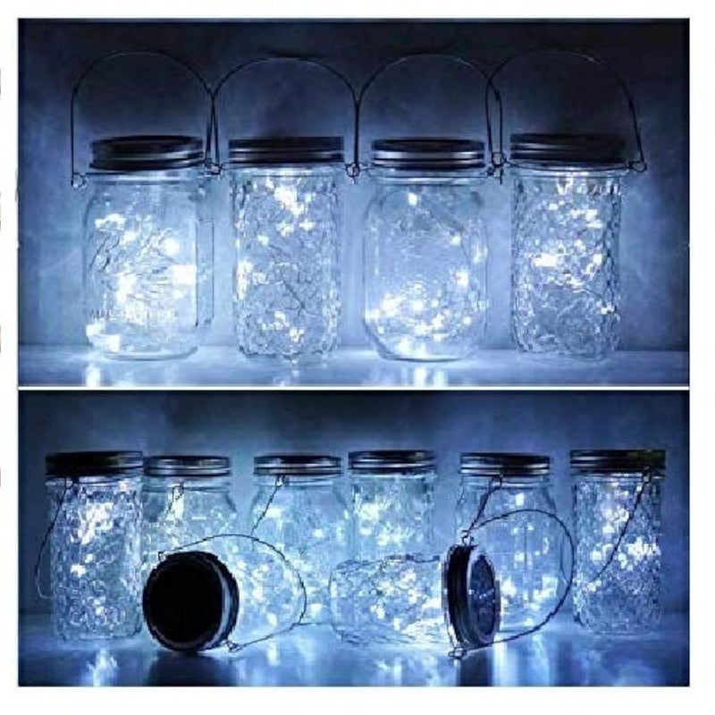Miaro 8 Pack Mason Jar Lights, 20 LED Solar Pure White Fairy String Lights Lids Insert for Garden Deck Patio Party Wedding Christmas Decorative Lighting Fit for Regular Mouth Jars (Cool White) - Image 1